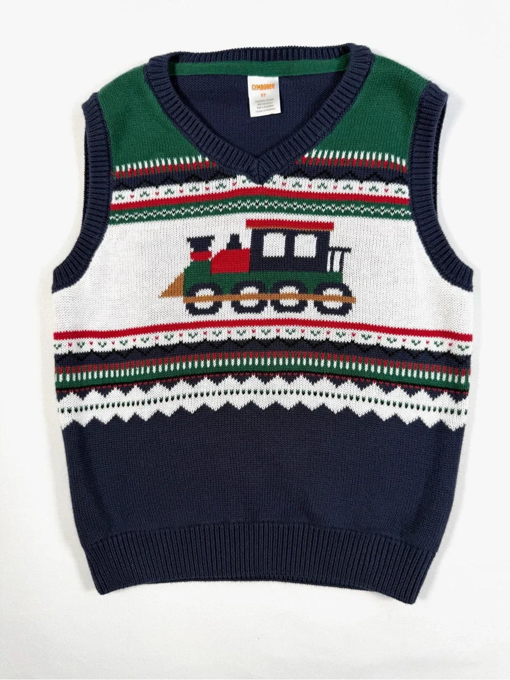 GYMBOREE Toddler Boys' Holiday Express Train Fair Isle Knit Sweater Vest Size 5T
